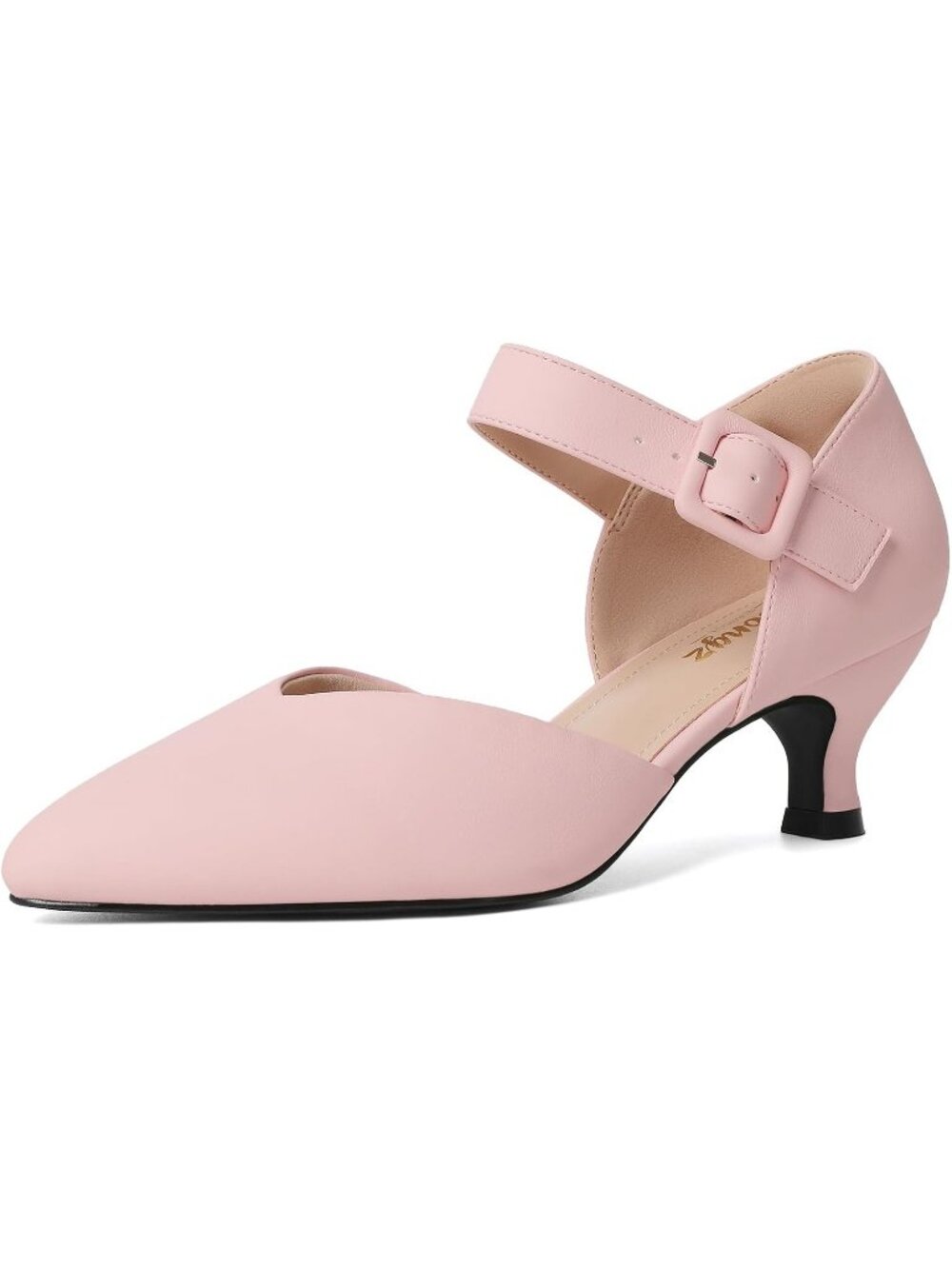 Women's Pink Closed Pointed Toe Ankle Strap Buckle Heels Slip on Low Heel Shoes